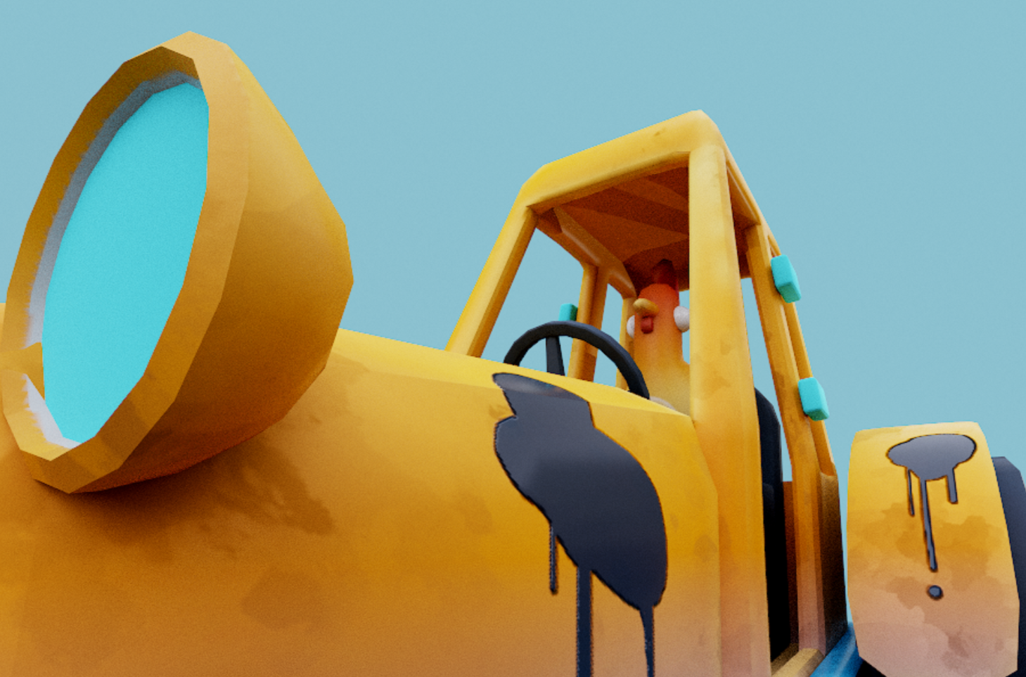 Chicken driving a crazy tractor